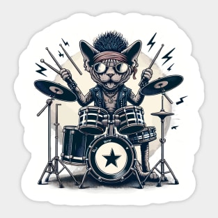 Devon Rex Cat Playing Drums Sticker